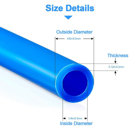 Three Eighths Inch RO Water Tubing 15 Ft Food Grade PE Water Line showing 9.5mm outer diameter and 6.3mm inner diameter