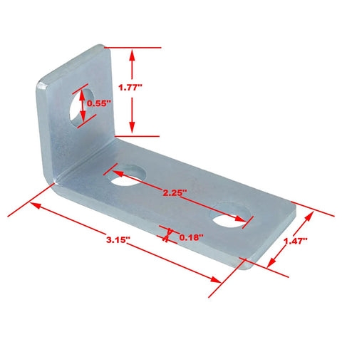 Three hole ninety degree L shaped fitting bracket for metal framing delivers quick, solid corner connections compatible with half inch bolts in one and five eighths inch strut channel, 12 pack