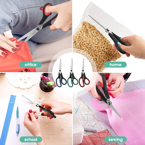 Three Pack 8 Inch Heavy Duty Scissors With Ultra Sharp Blades And Comfort Grip Handles for office, home, school, and sewing use