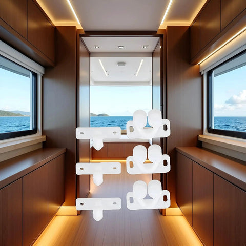 Three Pack White Marine Boat Door Catch Sets With Ball Roller Latches And Spring Back Plates for cabinets and furniture doors