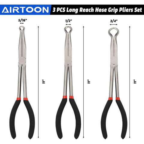 Three Piece Beefy Hose Gripper Pliers Set Spark Plug Pliers Five Sixteenth Inch One Half Inch And Three Quarter Inch Hose Grippers