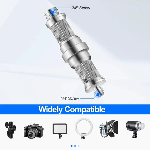 Three Piece Knurled One Quarter To Three Eighths Inch Metal Male Converter Screw Adapter Spigot Set with camera accessories.