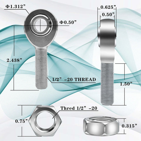 3/4 Heim Joint Rod End Kit with Right and Left Hand Threads, detailed measurements and design, chromoly 2 link set for suspension