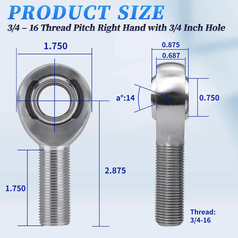 3/4 inch Heim Joint Rod End Bearing with jam nut, right hand 3/4-16 thread chromoly panhard rod end dimensions and specifications