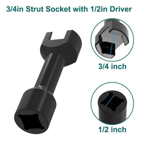Three Quarters Inch Strut Socket With One Half Inch Drive For One And Five Eighths Inch Wide Strut Channels Heat Treated Alloy Steel Forging Suspension Socket Tool Black.