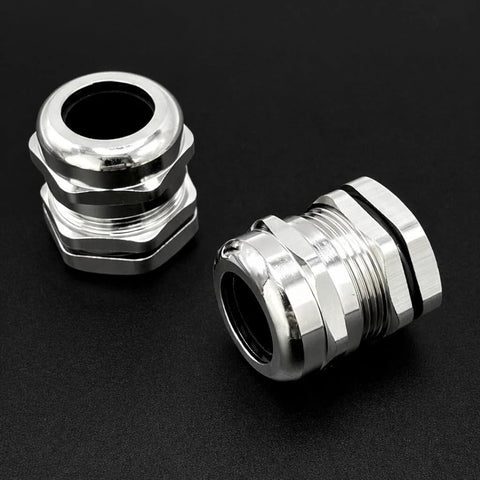 Two Three Quarter Inch NPT Brass Cable Gland Cord Grip Strain Relief For Electrical Wiring on black background