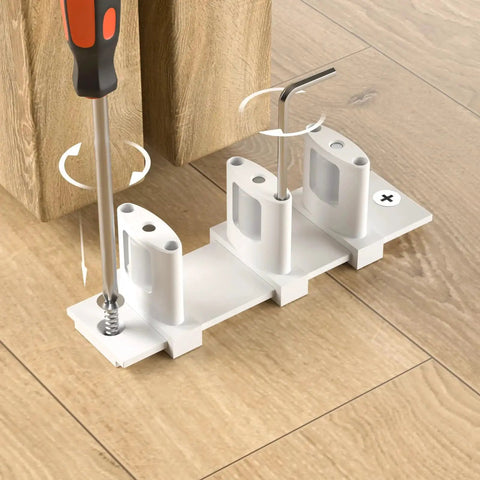 Sliding Closet Door Floor Guide, Adjustable Bypass Door Guide, Updated Three Roller Design, White Finish, installation view