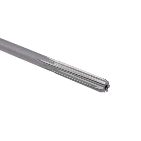 Three Sixteenth Inch Chucking Reamer For Lathe HSS With Six Straight Flutes H8 Tolerance, close-up of cutting end, metal finish.