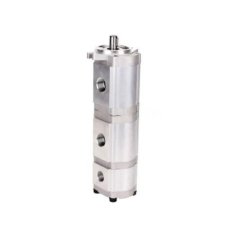 LVSEDTAL Three-Stage Pump HGP-333A-F19-19-19R silver hydraulic gear pump with cast aluminum housing, side view