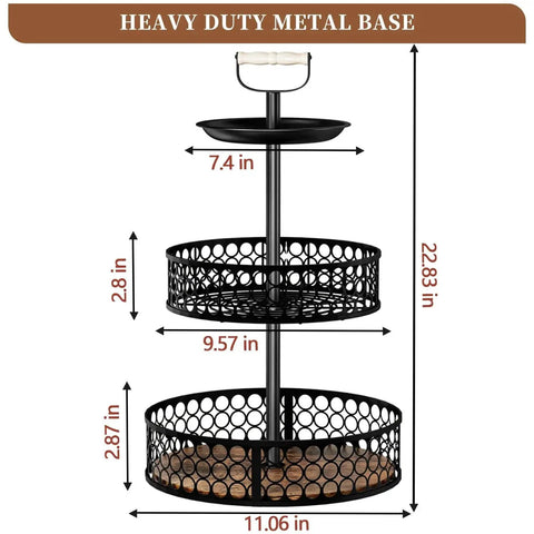 Dimensions of Three-Tier Lazy Susan Organizer With Detachable Metal Rotating Spice Rack, 4-In-1 Design for Kitchen Cabinet