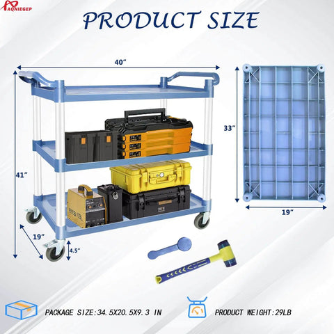 Heavy Duty Kitchen Cart With Wheels For Restaurant And Office, Three Tier Rolling Service Cart That Hauls Up To 600 Lbs