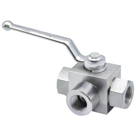 TieMin 1/2 inch high-pressure hydraulic ball valve with lever, chrome-plated metal body, 3-way NPT connections