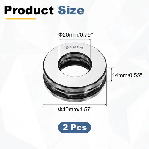 Thrust Ball Bearing 20mm Bore 40mm Outer Diameter 14mm Thick 2 Pack Chrome Steel ABEC5 Single Row Roller with Metal Cage
