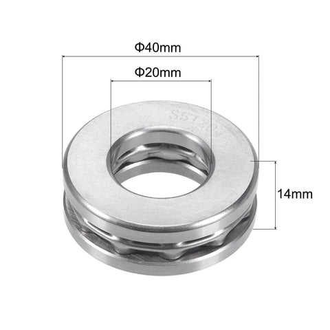 Thrust Ball Bearing 20mm Bore 40mm OD 14mm Thick Stainless Steel With Washers S51204 for machinery