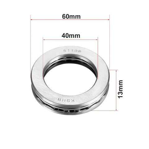 Heavy Duty Thrust Ball Bearings 40mm Bore, 60mm Outer Diameter, 13mm Width, Chrome Steel AISI 52100 ABEC 3 Single Row, Set of 2