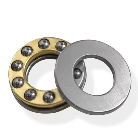 Close-up of Thrust Ball Bearing 8mm Bore 22mm Outer Diameter 7mm Width, chrome steel, showing brass cage, ideal for rotating machinery