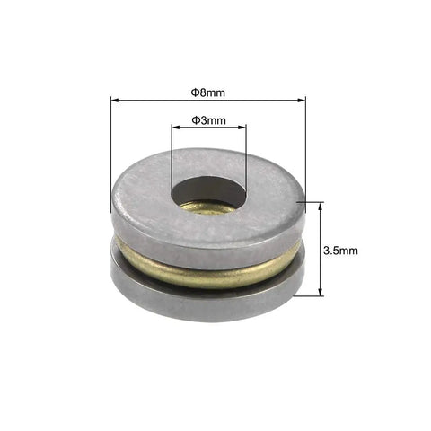 Thrust Ball Bearing Set 3 Mm Bore 8 Mm Outer Diameter 3.5 Mm Width Chrome Steel AISI 52100 Brass Cage
