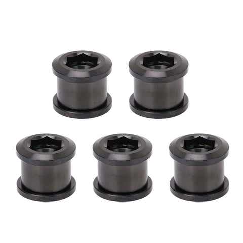 5 titanium alloy chainring bolts, 6.5mm, with integrated tooth design for single speed bikes, front view