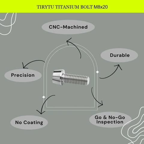 ✝️ TIRYTU Titanium Bolts M8x20mm lightweight hex socket screw with CNC-machined precision. Ideal for humid/salty environments.