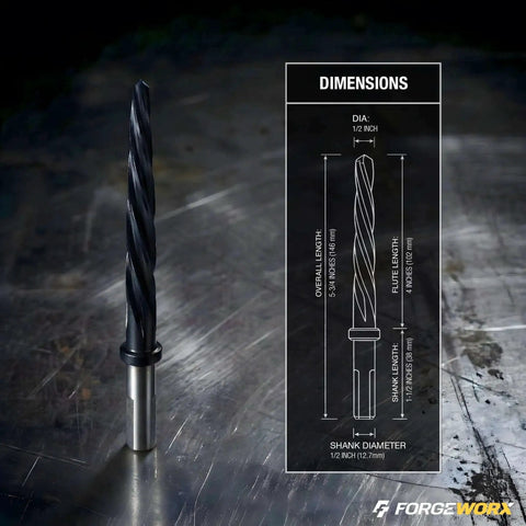 Bridge Reamer With Half Inch Shank And Almost Six Inch Length TiAlN Coated Construction Reamer for metal, shown with dimensions.