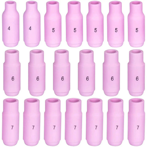 Alumina nozzles from 68 Piece TIG Torch Consumables Kit for PTA DB SR WP 17 18 26, sizes 4-7, durable and precise welding accessories.