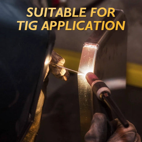 Close-up of ER4043 Aluminum TIG Welding Rod One Eighth Inch Diameter By Sixteen Inch Length Five Pound Pack Being Used in TIG Application.