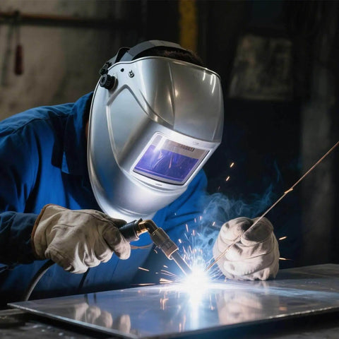 Welder using ER70S-6 TIG Welding Rod For Mild Steel One Sixteenth Inch By Sixteen Inch 5.5 Lb Pack in workshop