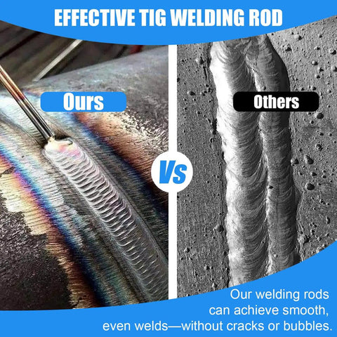 Comparison of welds using Stainless Steel TIG Welding Rods 50 Pack ER308L 1 By 16 Inch Filler Rod, showing smooth and rough textures.