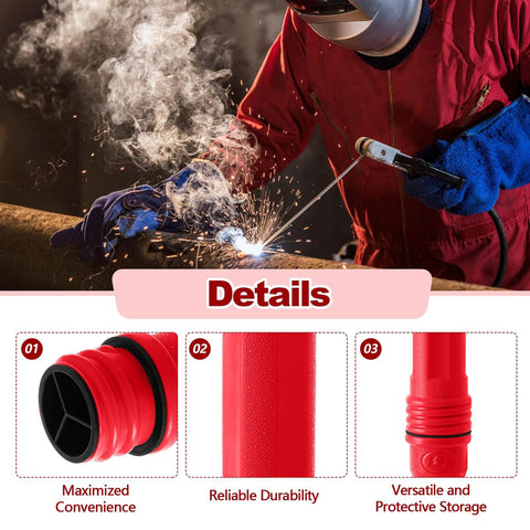 Red 40 Inch TIG Welding Rod Storage Canisters Two Pack With Airproof Waterproof ABS Construction details with welder in background