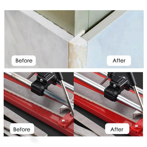 Before and after of tile edges and cutter machine using Tile Pusher Guide Oil For Cutter Machines, Rust Prevention Lubricant For Rail Cutting Gear And Shafts.