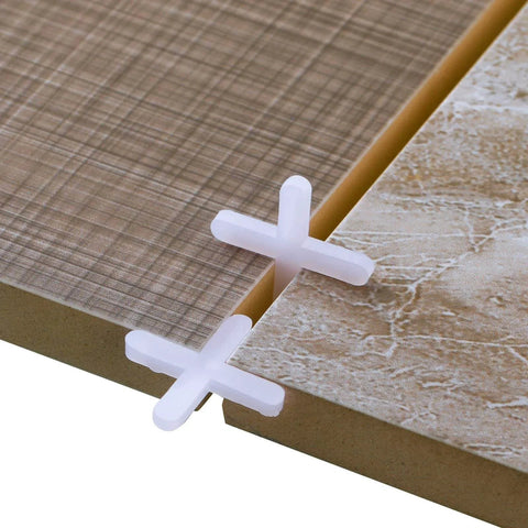 500 Piece Wide Tile Spacers And Levelers Set For Ceramic Tile And Stone Installation, cross spacers in use between tiles