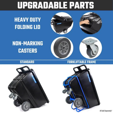 Upgradable parts of Tilt Dump Cart With Forklift-Ready Frame, Half Yard Capacity, 12-Inch Non-Marking Wheels And 5-Inch Casters.