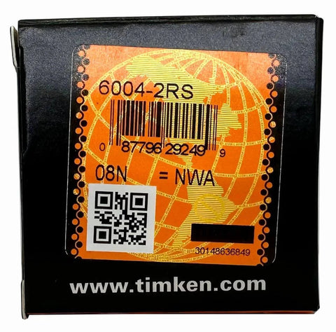 2PACK TIMKEN 6004-2RS Double Rubber Seal Bearings 20x42x12mm packaging with label and barcode