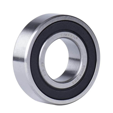 Close-up of a 2PACK TIMKEN 6004-2RS Double Rubber Seal Bearing 20x42x12mm, showing pre-lubricated deep groove ball bearing.