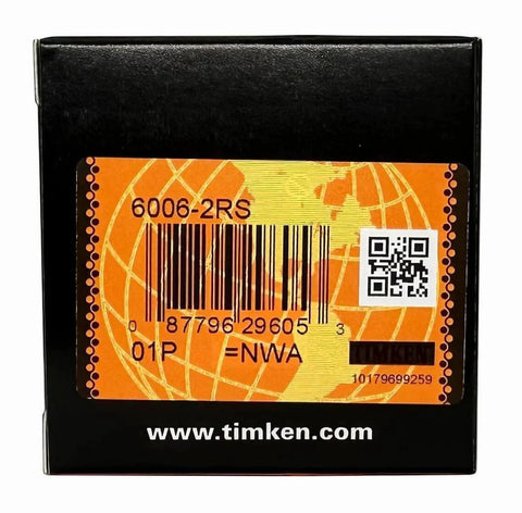 Timken 6006-2RS Double Rubber Seal Bearings 30x55x13mm 2 Pack product packaging with barcode and branding