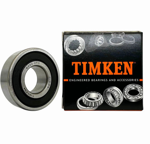 Timken 6202-2RS double seal ball bearing 15x35x11mm with packaging, pre-lubricated for smooth rotation, 2 pack.
