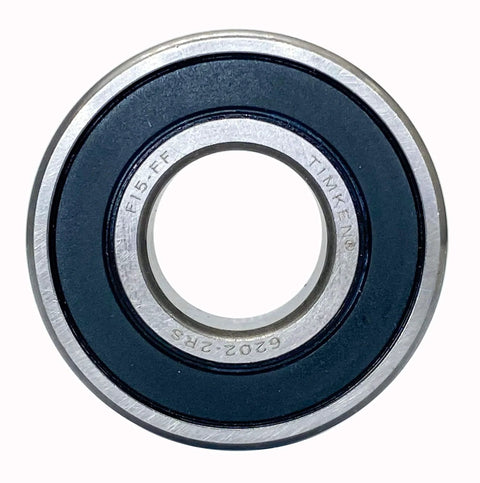 Timken 6202-2RS Double Seal Ball Bearings 15x35x11mm showing front view with visible model number.