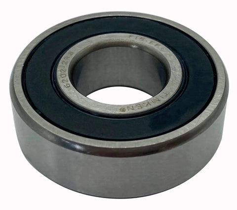 Close-up of Timken 6202-2RS Double Seal Ball Bearing, 15x35x11mm size, pre-lubricated for smooth rotation and versatile applications.