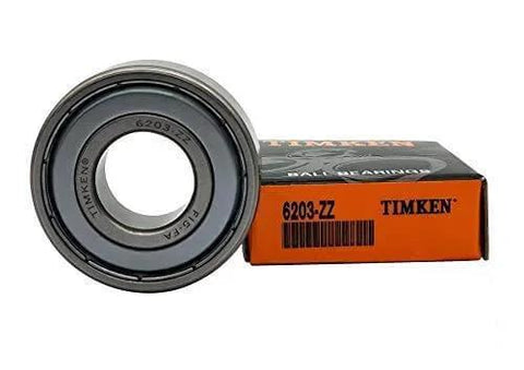 Box and single Timken 6203-ZZ bearing, metal seal, focus keyword: 2PCS TIMKEN 6203-ZZ Double Metal Seal Bearings 17x40x12mm.