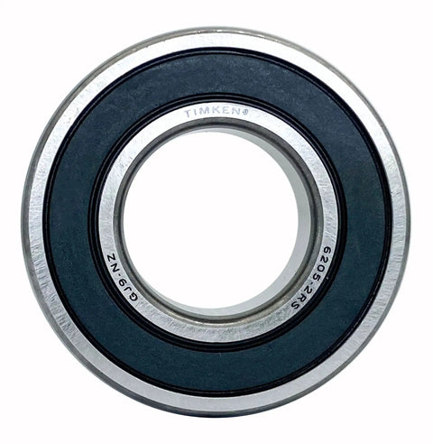 Close-up of Timken 6205-2RS Double Rubber Seal Ball Bearing 25x52x15mm Pre-Lubricated, showing front view with seal markings.