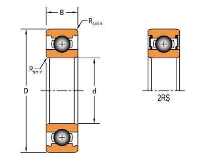 Diagram of 2PACK TIMKEN 6303-2RS Double Rubber Seal Bearings 17mmX47mmX14mm, Pre-Lubricated and Stable Performance and Cost Effective.
