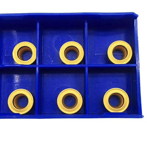 10 Pack RCMT10T3MO R5 Pro Grade Carbide Turning Inserts Tin Coated For Fast Cutting, Long Tool Life, view in blue plastic tray