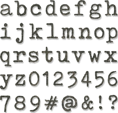 Tiny Type Lower Alphanumeric Die Set 146 Pack For Cardmaking And Scrapbooking With Sizzix Thinlits By Tim Holtz multicolor letters