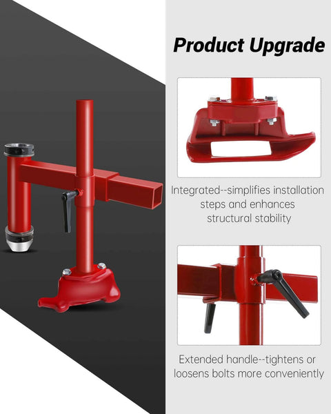 Bearing Manual Tire Changer Duck Head Adapter Kit with Silver Cone shown with red components and handle in upgrade view