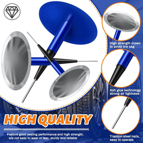 48 Piece Tire Patch Kit With Mixed Size Patches And Mushroom Plugs For Cars Motorcycles Trucks And Buses with blue mushroom plugs