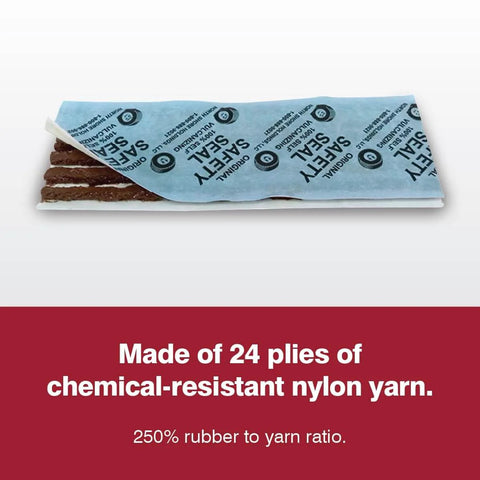 Truck Tire Deluxe Repair Kit patch made of chemical-resistant nylon yarn, shown with product specifications.