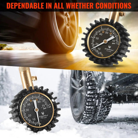 Tire Pressure Gauge 0-75 PSI With Large Glow Dial Calibrated To ANSI B40.1 Grade A Plus Minus 1 Percent for all-weather use on vehicles