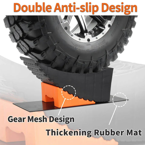 Raised Tire Change Ramp And Curved Leveling Blocks For RV And Trailer With Wheel Chock And Rubber Pad, 6 Inch Lift, tire on ramp