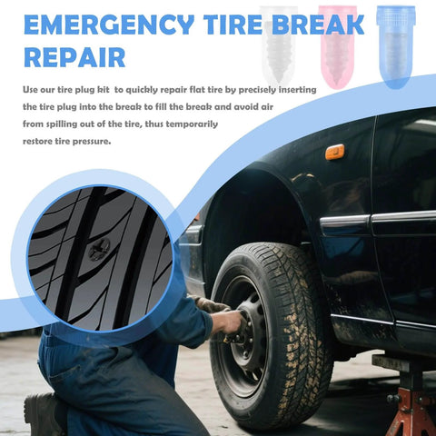 Mechanic using 100PCS Tire Repair Kit,Self-Service Tire Screw Plug Repair Kit Includes 3-Size Plugs & Screwdrivers,Professional Screw in Tires Plugs Kits for Quick Repairing Tires Puncture on car tire.