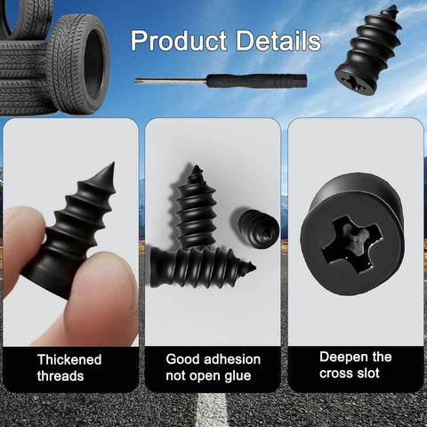 60Pcs Tire Repair Kit With Screw In Plugs And Screwdriver, Emergency Puncture Repair For Car Motorcycle Truck, Two Size Nails